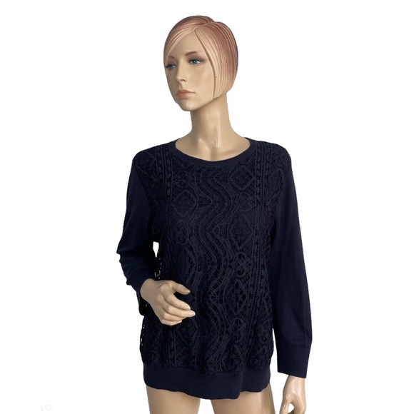 Ann Taylor Lace-front Pullover in Navy XL